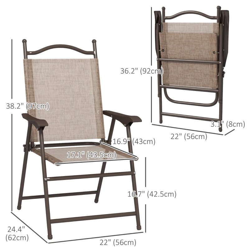 Outsunny 4 Pieces Folding Patio Camping Chairs Set, Sports Chairs for Adults with Armrest, Mesh Fabric Seat for Lawn