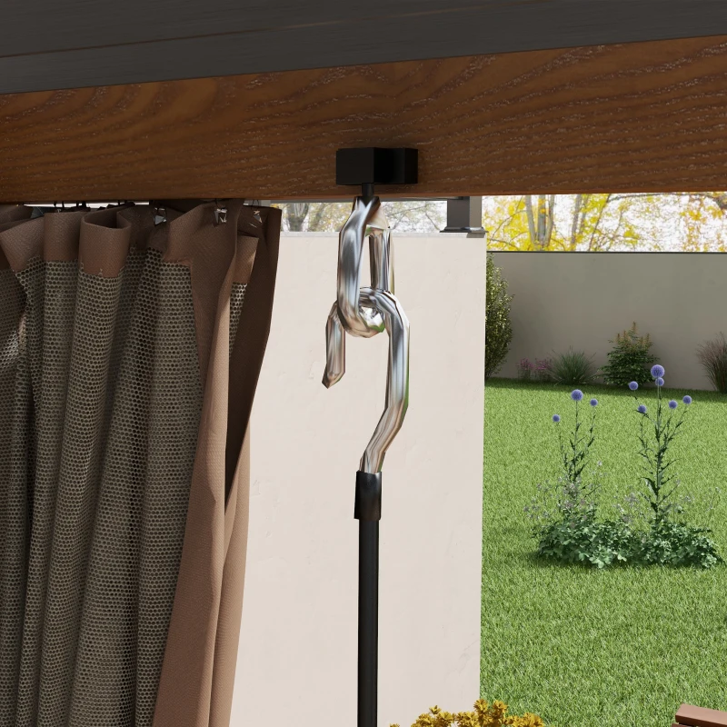 Outsunny 10' x 13' Outdoor Retractable Pergola w/ Sun Shade Aluminum Louvered Top, Pergola w/ Canopy, Curtains, Netting, Natural