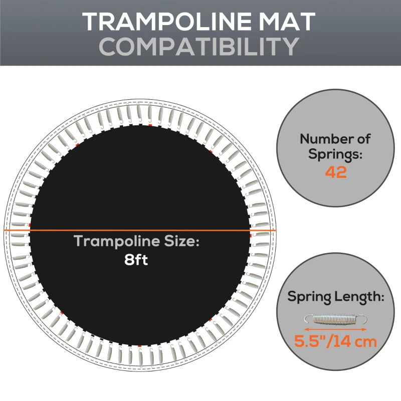 Soozier Trampoline Mat Replacement with Spring Pull Tool and 42 V-Hooks, Fits 8ft Trampoline, Using 5.5" Springs