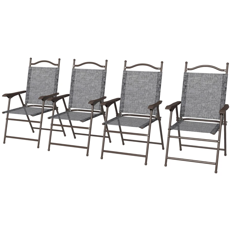 Outsunny 4 Pieces Folding Patio Camping Chairs Set, Sports Chairs for Adults with Armrest, Mesh Fabric Seat for Lawn