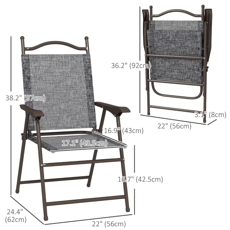 Outsunny 4 Pieces Folding Patio Camping Chairs Set, Sports Chairs for Adults with Armrest, Mesh Fabric Seat for Lawn