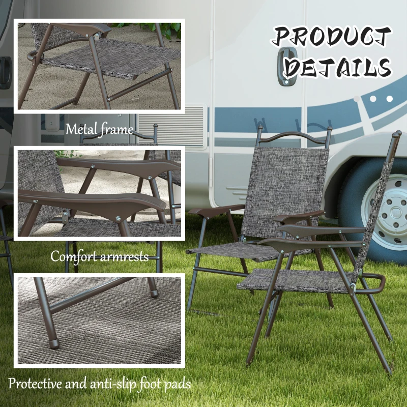 Outsunny 4 Pieces Folding Patio Camping Chairs Set, Sports Chairs for Adults with Armrest, Mesh Fabric Seat for Lawn