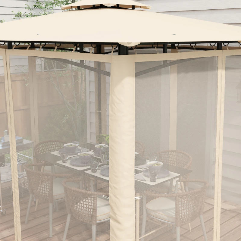 Outsunny 10' x 12' Outdoor Gazebo with Nettings, 2 Tier Patio Gazebo Canopy for Garden, Backyard, Deck, Beige