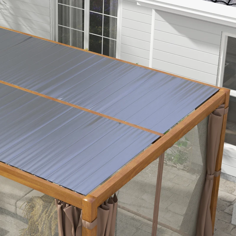 Outsunny 10' x 13' Outdoor Retractable Pergola w/ Sun Shade Aluminum Louvered Top, Pergola w/ Canopy, Curtains, Netting, Natural