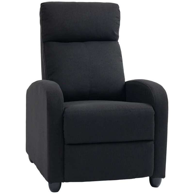 HOMCOM Fabric Recliner Chair, Manual Home Theater Seating, Single Reclining Sofa Chair with Padded Seat for Living Room, Black