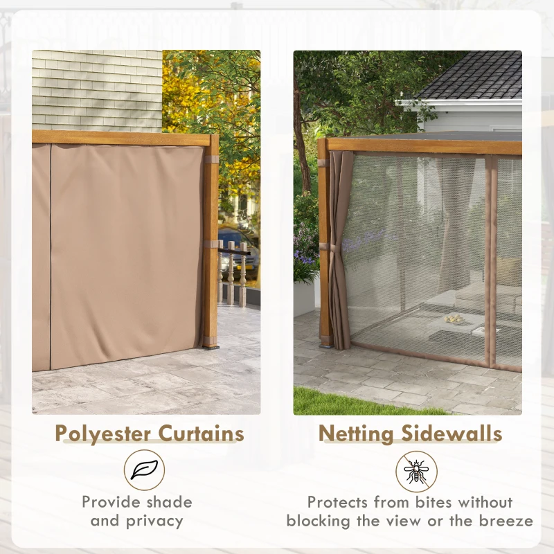 Outsunny 10' x 13' Outdoor Retractable Pergola w/ Sun Shade Aluminum Louvered Top, Pergola w/ Canopy, Curtains, Netting, Natural