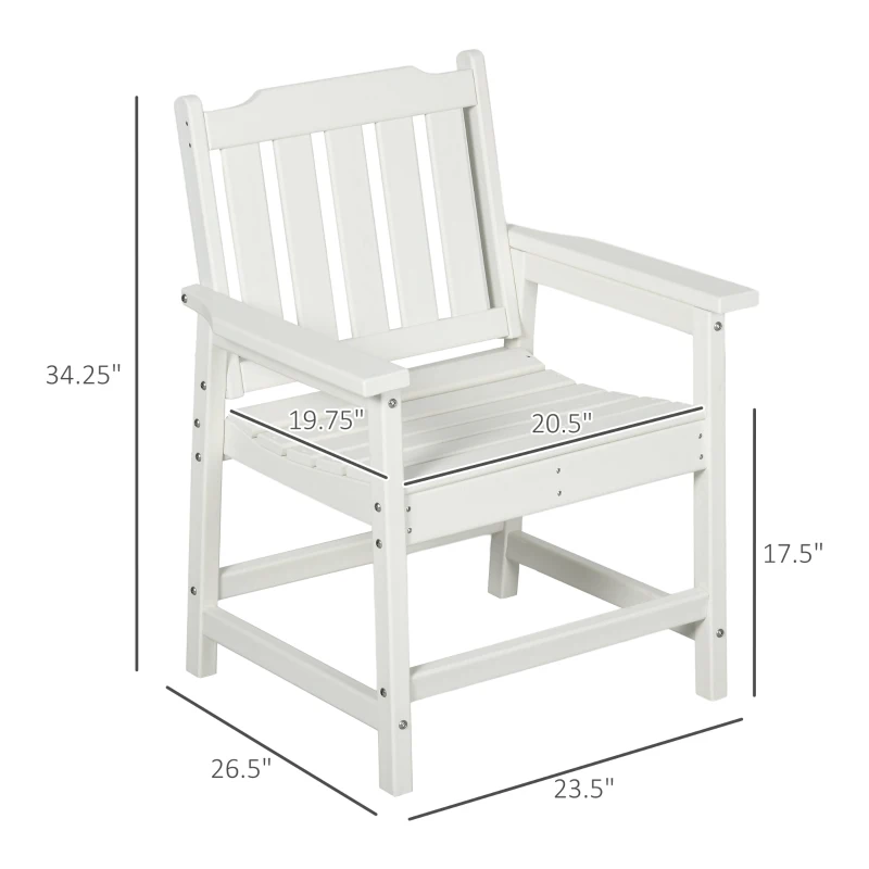 Outsunny All-Weather Patio Chair, HDPE Patio Dining Chair, Heavy Duty Wood-Like Outdoor Furniture for Garden, Backyard, Deck, Porch, Lawn, White