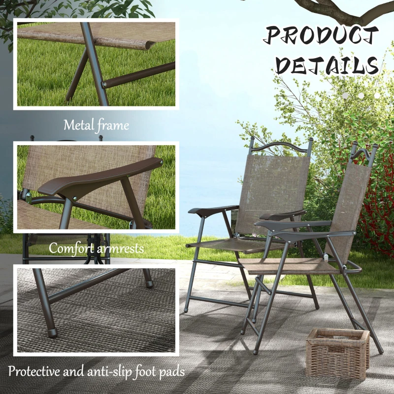 Outsunny 4 Pieces Folding Patio Camping Chairs Set, Sports Chairs for Adults with Armrest, Mesh Fabric Seat for Lawn