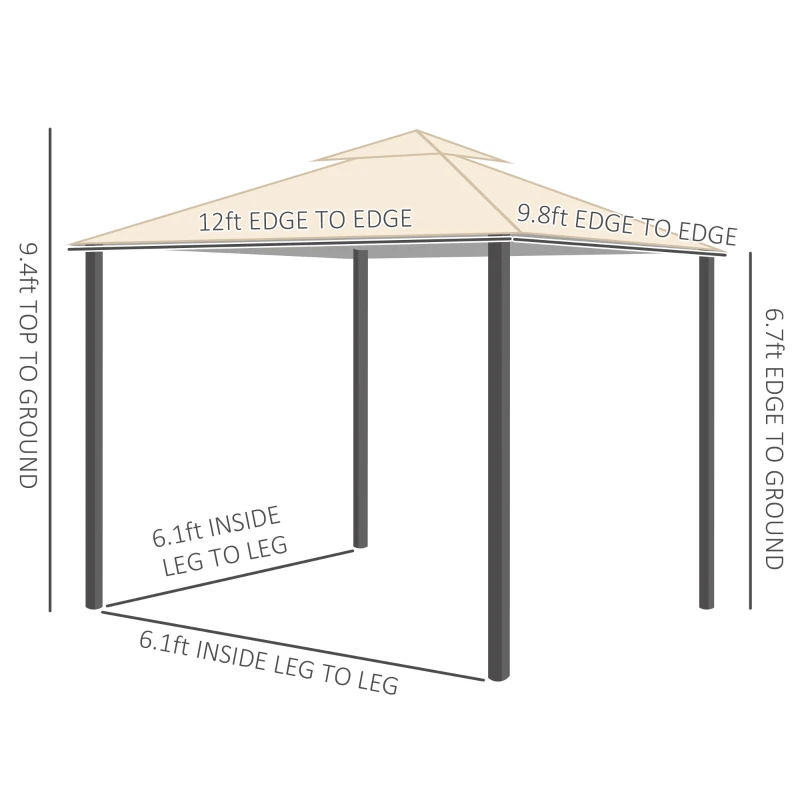 Outsunny 10' x 12' Outdoor Gazebo with Nettings, 2 Tier Patio Gazebo Canopy for Garden, Backyard, Deck, Beige