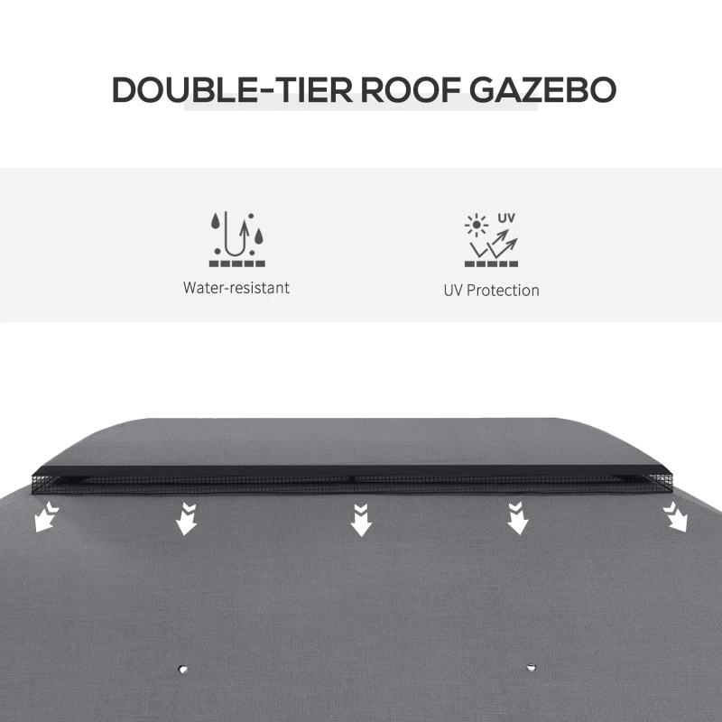 Outsunny 10' x 13' Patio Gazebo, Outdoor Gazebo Canopy Shelter with Netting, Vented Roof for Garden, Dark Gray