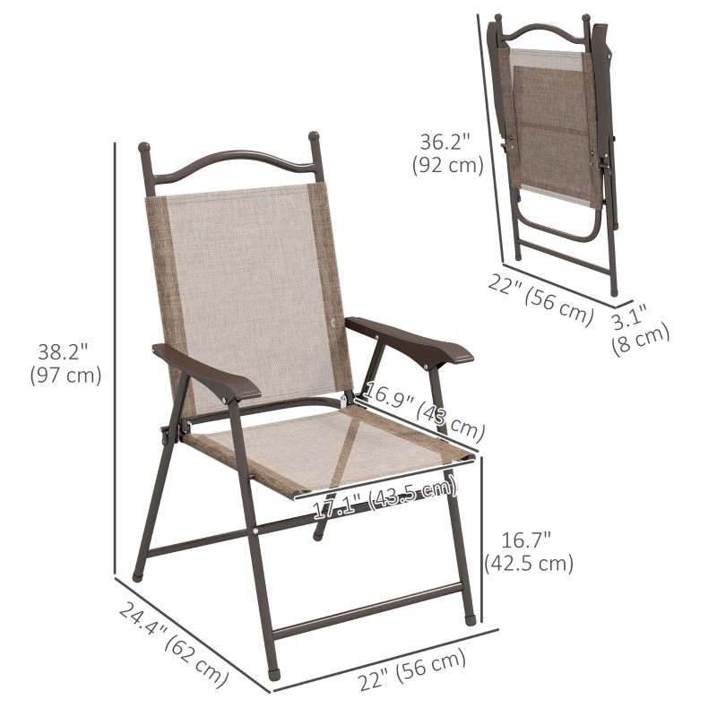 Outsunny 2 Pieces Folding Patio Camping Chairs Set, Sports Chairs for Adults with Armrest, Mesh Fabric Seat for Lawn