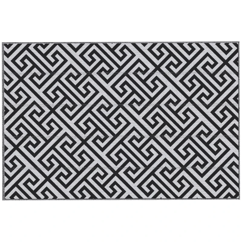 Outsunny Reversible Outdoor RV Rug, Patio Floor Mat, 6' x 9' Plastic Straw Rug for Backyard, Deck, Beach, Camping, Black & White