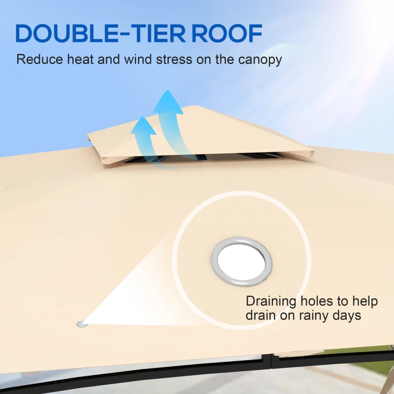 Outsunny 10' x 12' Outdoor Gazebo with Nettings, 2 Tier Patio Gazebo Canopy for Garden, Backyard, Deck, Beige