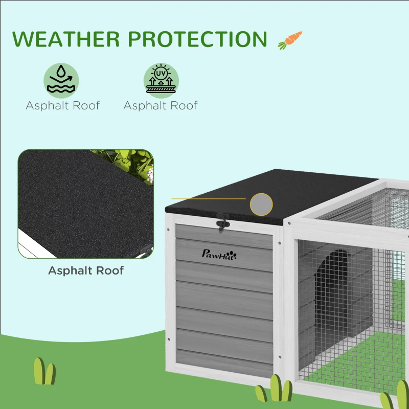 PawHut 55" Rabbit Hutch, Outdoor Rabbit Cage w/ Openable Asphalt Roofs, Gray