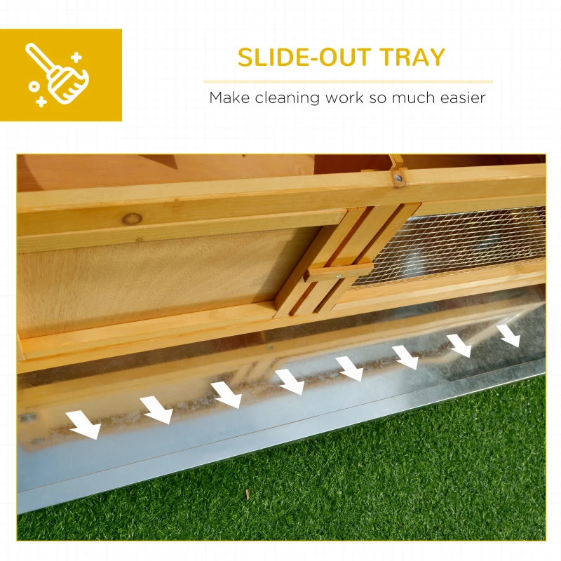 PawHut Wooden Rabbit Hutch Bunny Cage with Openable Waterproof Roof, No Leak Tray Solid Fir Wood Build for Rabbits, Chickens, Ducks, Indoor/Outdoor