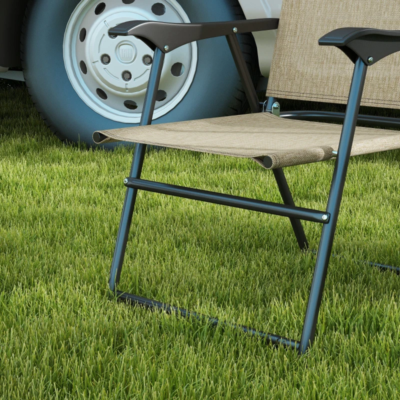 Outsunny 4 Piece Folding Patio Camping Chair Set, Sports Chairs for Adults with Armrests, Mesh Fabric Seat for Lawn, Beige