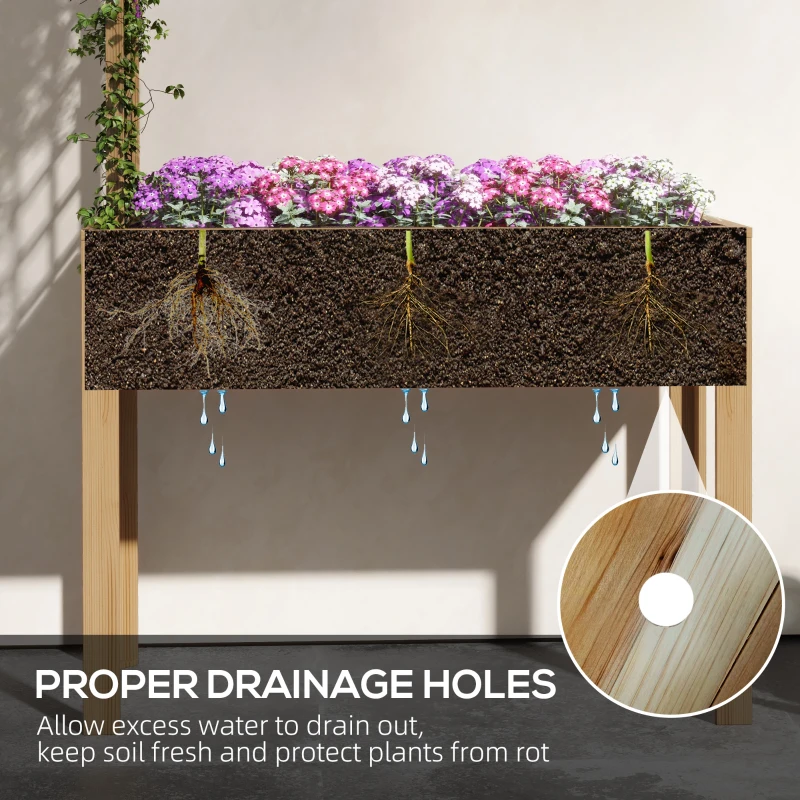 Outsunny Elevated Wood Planter with Trellis for Climbing Plants, Raised Garden Bed with Legs, Drainage Holes & Filter Natural