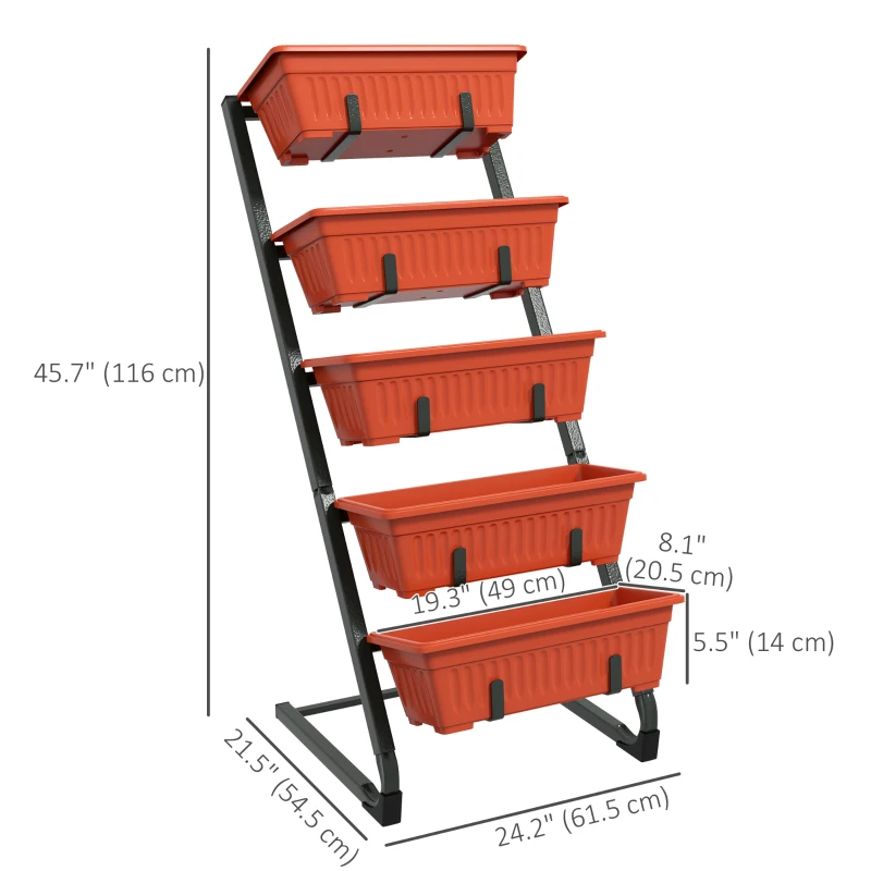 Outsunny 5-Tier Vertical Raised Garden Planter with 5 Container Boxes, Outdoor Plant Stand for Vegetable Flowers, Red