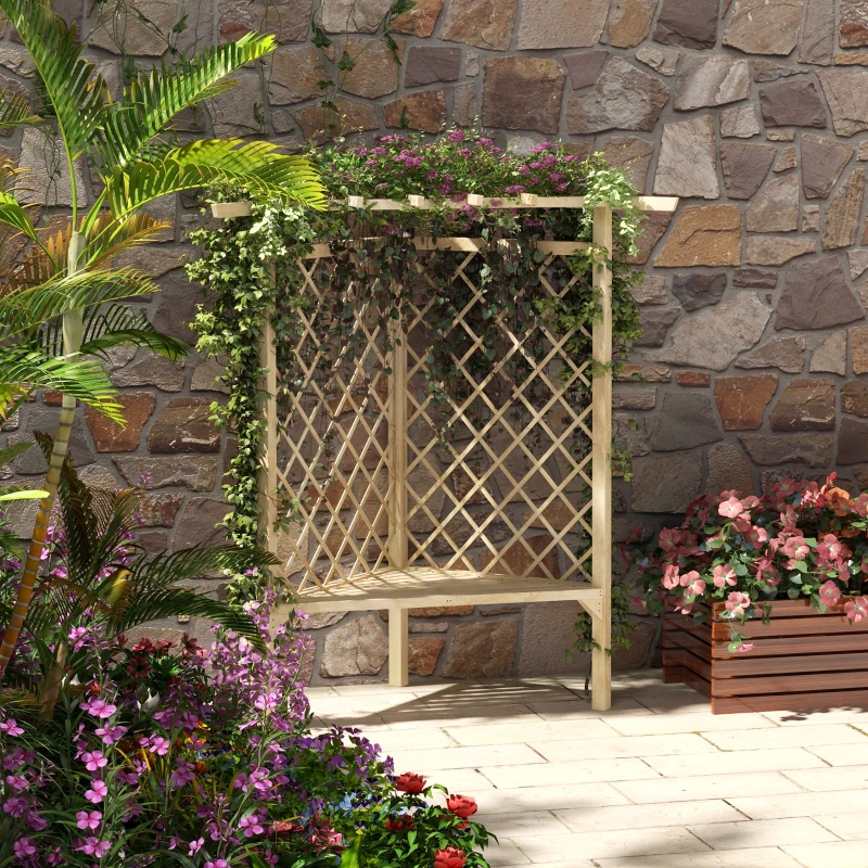 Outsunny 55" Trellis Garden Bench, Wooden Park Bench for Climbing Plants w/ Slatted Seat, Great for Lawn, Backyard, Deck, Natural