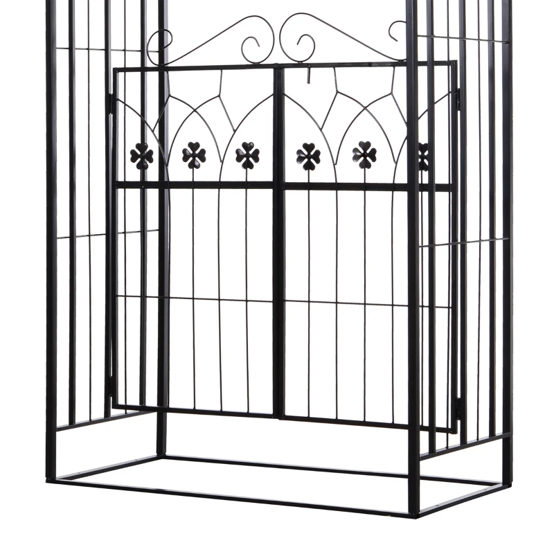 Outsunny Outdoor Metal Trellis Garden Arch Arbor w/ Lucky Leaf Clover Gate for Ceremony Wedding Party Garden Lawn, Black