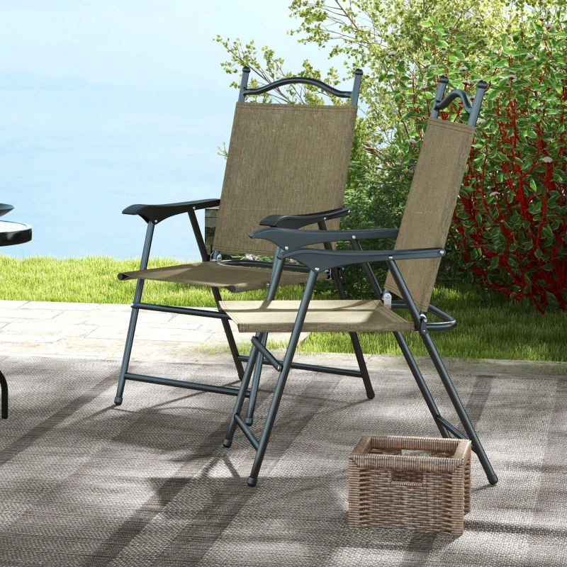 Outsunny 4 Piece Folding Patio Camping Chair Set, Sports Chairs for Adults with Armrests, Mesh Fabric Seat for Lawn, Beige
