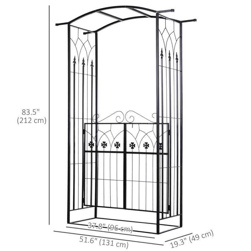 Outsunny Outdoor Metal Trellis Garden Arch Arbor w/ Lucky Leaf Clover Gate for Ceremony Wedding Party Garden Lawn, Black