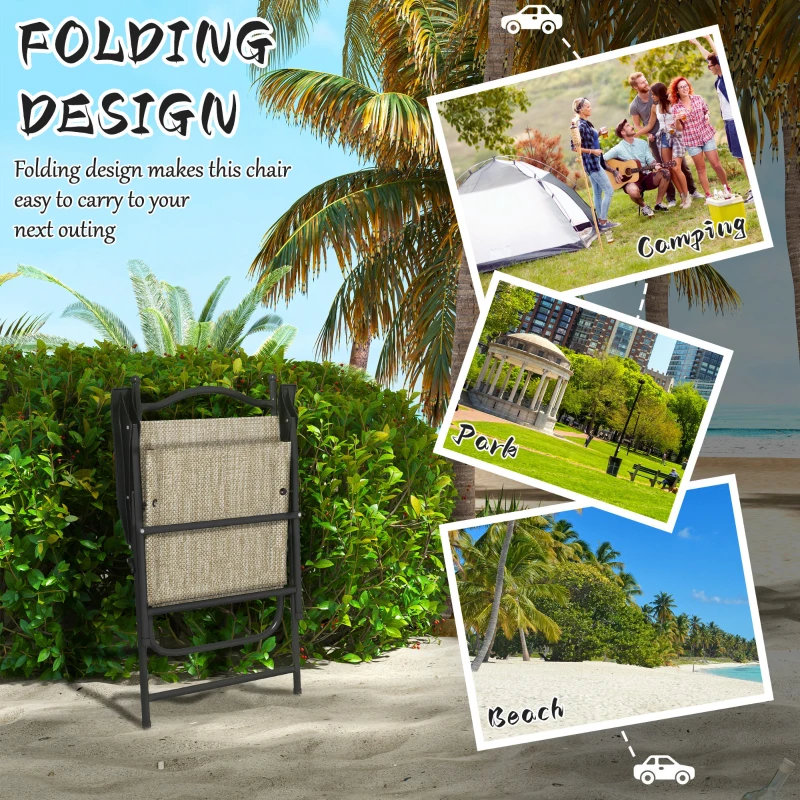 Outsunny 4 Piece Folding Patio Camping Chair Set, Sports Chairs for Adults with Armrests, Mesh Fabric Seat for Lawn, Beige