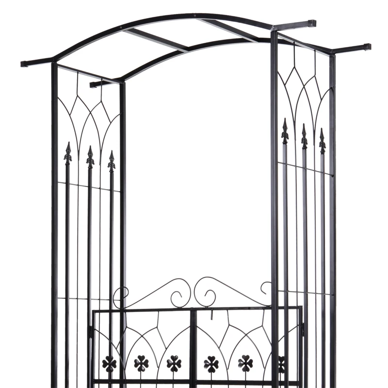 Outsunny Outdoor Metal Trellis Garden Arch Arbor w/ Lucky Leaf Clover Gate for Ceremony Wedding Party Garden Lawn, Black