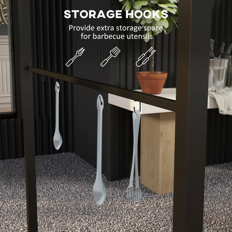 Outsunny 7' x 5' Garden Grill Canopy, BBQ Grill Gazebo Tent with Steel Frame and Hooks, Outdoor Sun Shade, Charcoal Grey