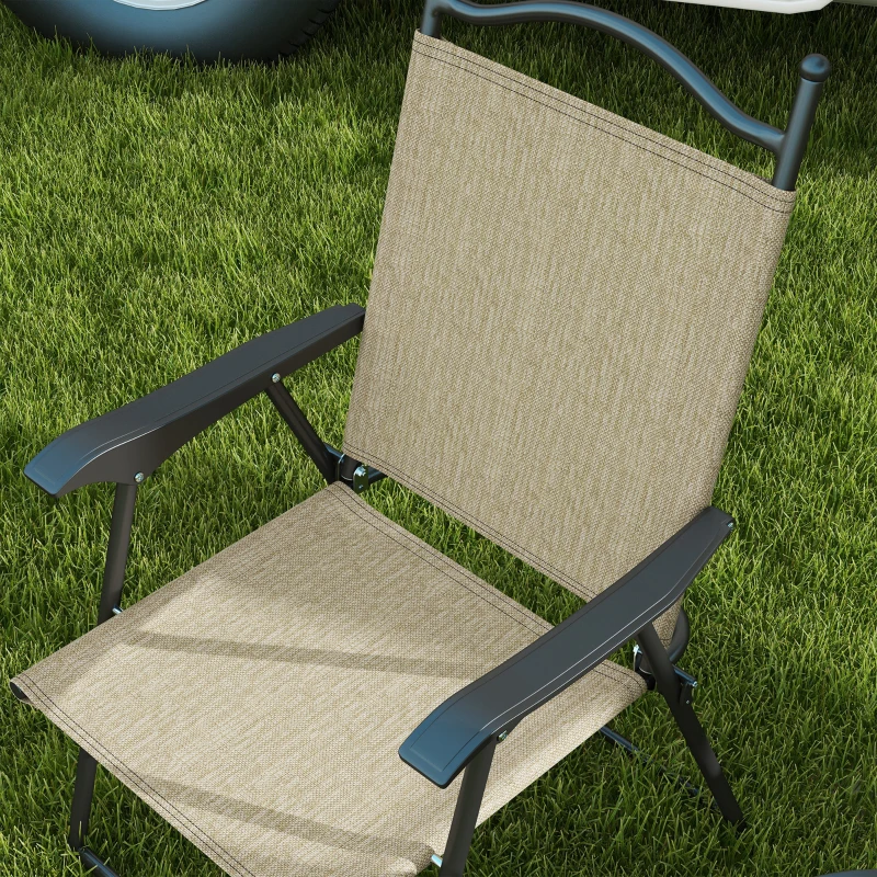 Outsunny 4 Piece Folding Patio Camping Chair Set, Sports Chairs for Adults with Armrests, Mesh Fabric Seat for Lawn, Beige