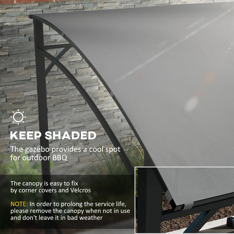 Outsunny 7' x 5' Garden Grill Canopy, BBQ Grill Gazebo Tent with Steel Frame and Hooks, Outdoor Sun Shade, Charcoal Grey