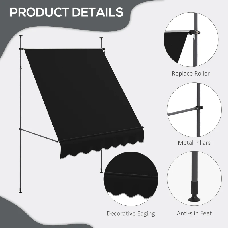 Outsunny 6.5' x 4' Manual Retractable Awning, Non-Screw Patio Awning, UV Resistant for Window or Door, Black