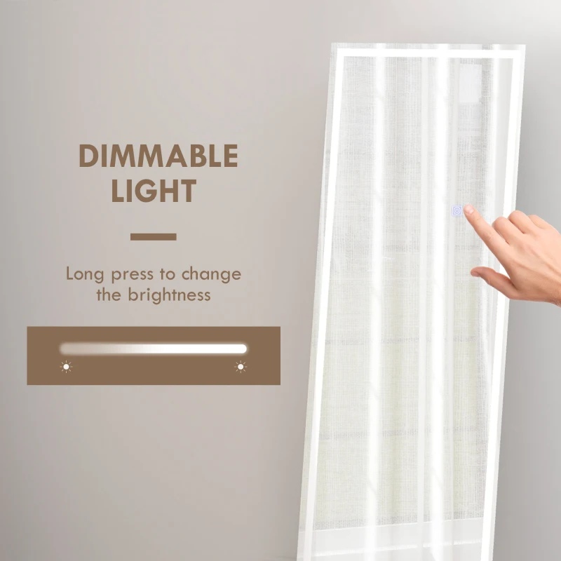 HOMCOM Standing Mirror with LED Lights, 64" x 21" Floor Mirror, Full Body Mirror with Dimmable and 3 Colour Lighting, White