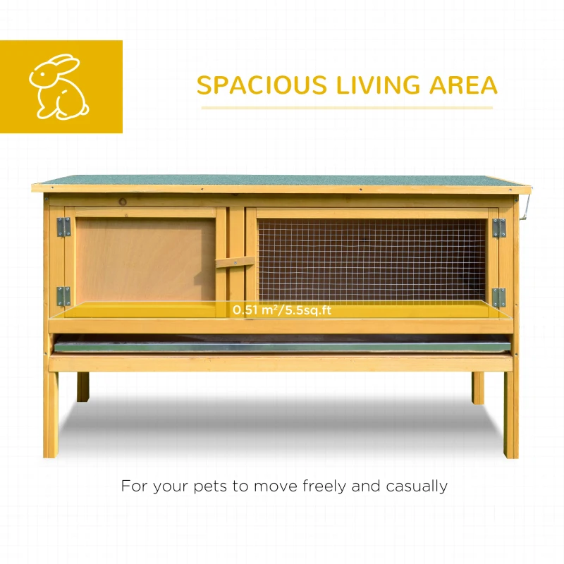 PawHut Wooden Rabbit Hutch Bunny Cage with Openable Waterproof Roof, No Leak Tray Solid Fir Wood Build for Rabbits, Chickens, Ducks, Indoor/Outdoor