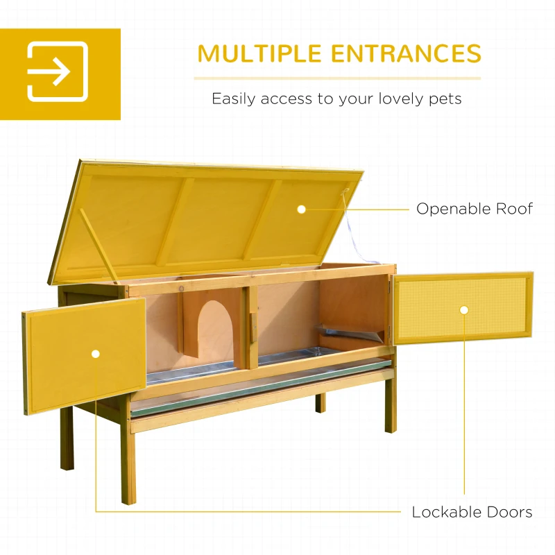 PawHut Wooden Rabbit Hutch Bunny Cage with Openable Waterproof Roof, No Leak Tray Solid Fir Wood Build for Rabbits, Chickens, Ducks, Indoor/Outdoor