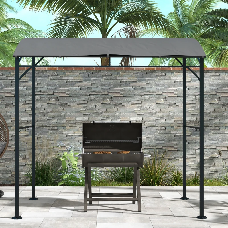Outsunny 7' x 5' Garden Grill Canopy, BBQ Grill Gazebo Tent with Steel Frame and Hooks, Outdoor Sun Shade, Charcoal Grey