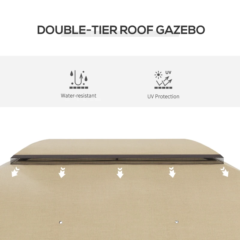 Outsunny 10' x 13' Outdoor Patio Gazebo, Beige Canopy Shelter with Netting, Vented Roof & Steel Frame for Garden, Lawn, Backyard, Deck