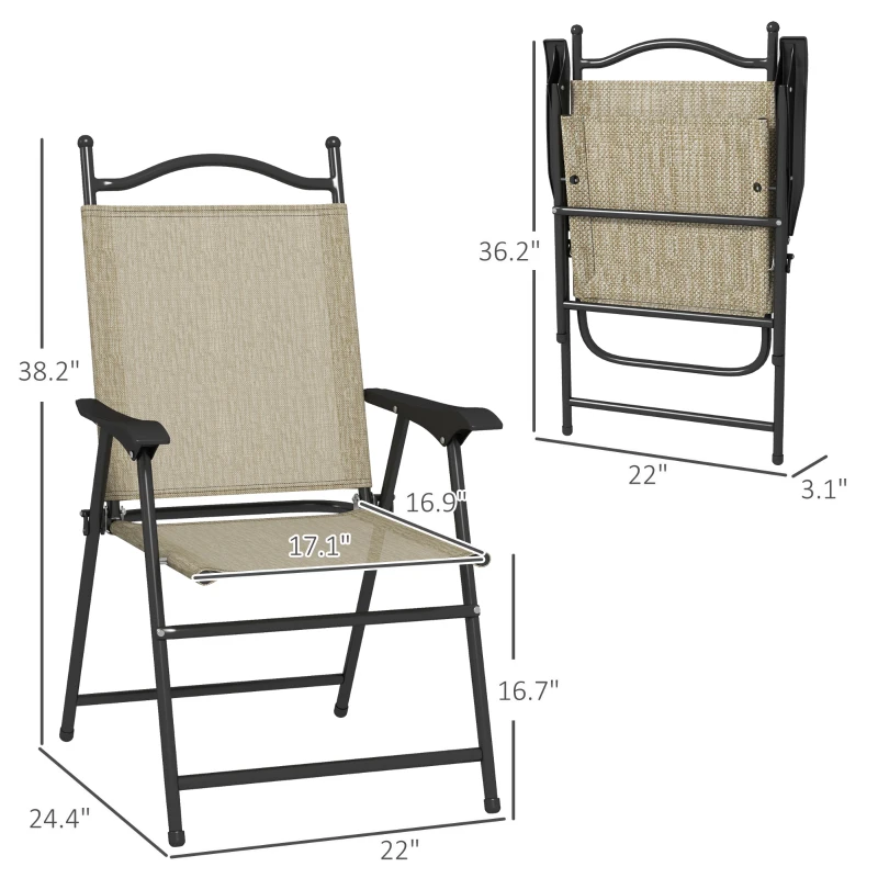 Outsunny 4 Piece Folding Patio Camping Chair Set, Sports Chairs for Adults with Armrests, Mesh Fabric Seat for Lawn, Beige