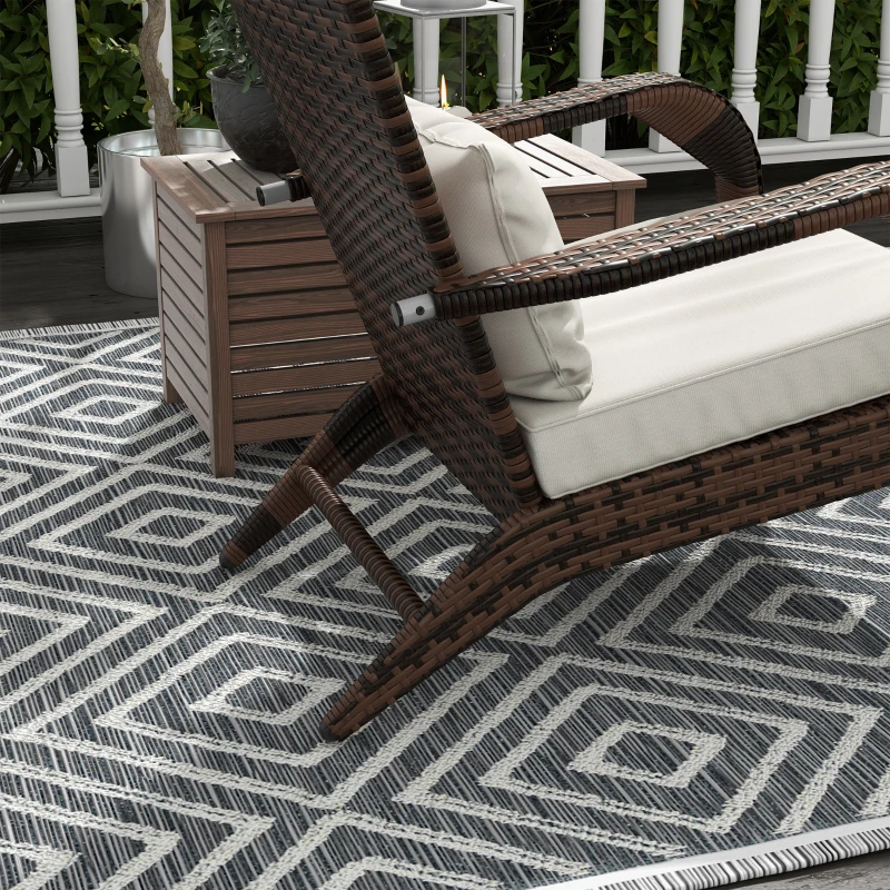 Outsunny Wicker Adirondack Chair Fire Pit Chair w/ Ottoman & Cushions, White