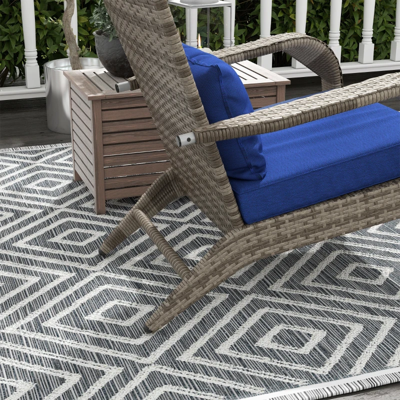 Outsunny Wicker Adirondack Chair Fire Pit Chair w/ Ottoman & Cushions, Blue