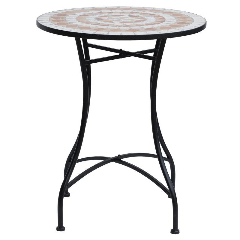 Outsunny 23.5" Mosaic Round Patio Table, Metal Side Bistro Coffee Table, Outdoor Furniture, Ceramic Tabletop for Garden Lawn