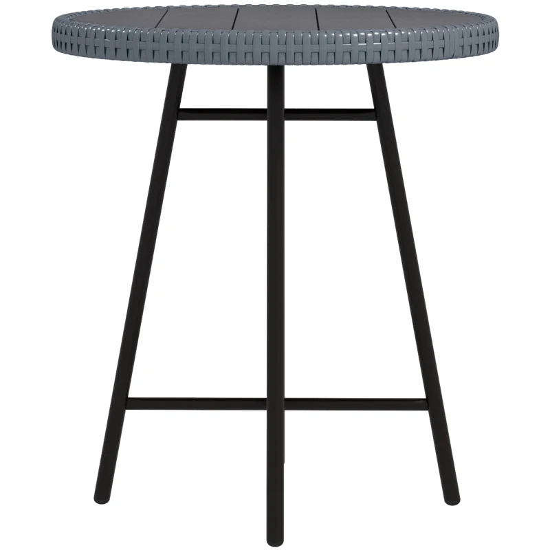 Outsunny Patio Wicker End Table with Plastic Wood Table Top and X-Shape Support for Backyard, Garden, Balcony, Grey