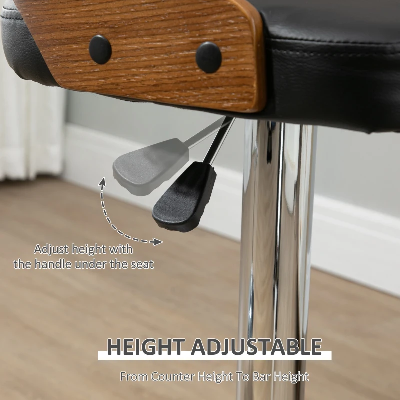 HOMCOM Bar Stools Set of 2, Adjustable Height Counter Height Bar Stools, Swivel Bar Chair with PU Leather Padded Seat, Footrest