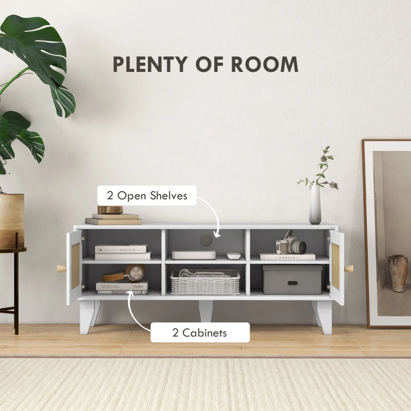 HOMCOM TV Stand Cabinet for 50-Inch, TV Table with 2 Rattan Doors, Television Stand with Adjustable Shelves and Cable Holes