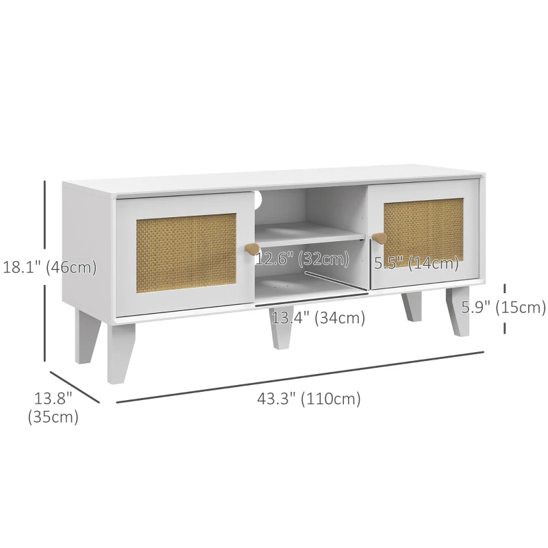 HOMCOM TV Stand Cabinet for 50-Inch, TV Table with 2 Rattan Doors, Television Stand with Adjustable Shelves and Cable Holes