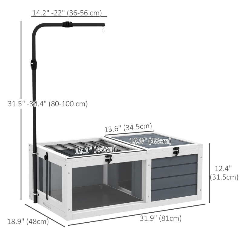 PawHut Tortoise House Wooden Tortoise Enclosure Indoor Outdoor with Adjustable Lamp Holder, Openable Lids, Pull-out Trays