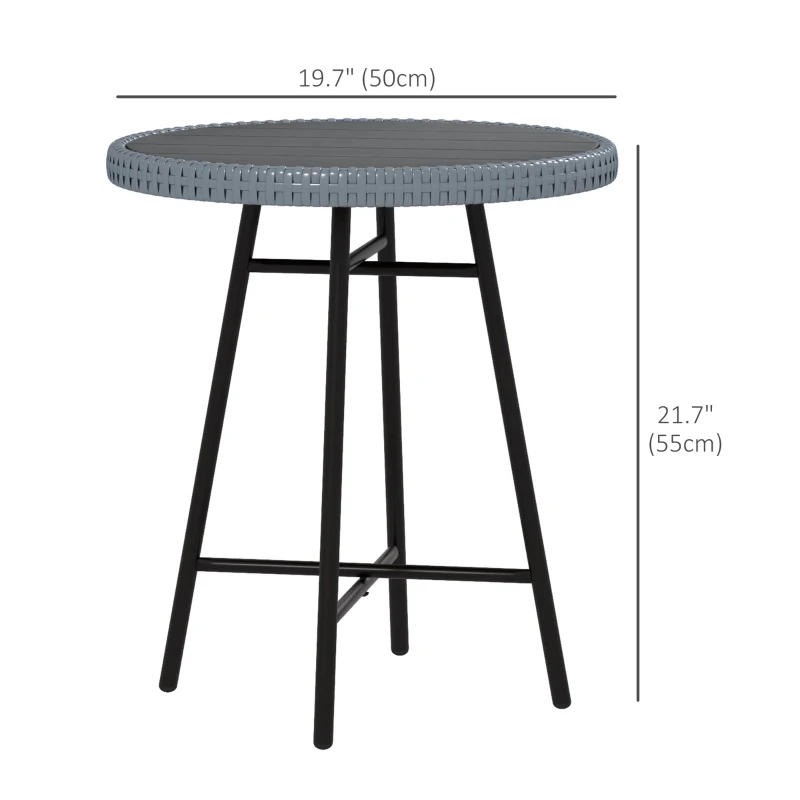 Outsunny Patio Wicker End Table with Plastic Wood Table Top and X-Shape Support for Backyard, Garden, Balcony, Grey