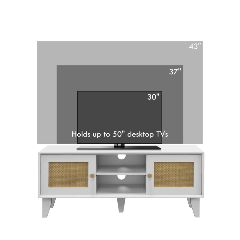 HOMCOM TV Stand Cabinet for 50-Inch, TV Table with 2 Rattan Doors, Television Stand with Adjustable Shelves and Cable Holes