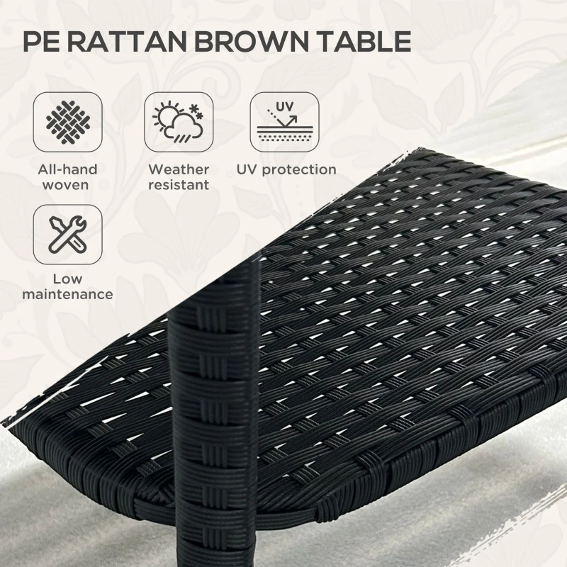 Outsunny 20" Patio Wicker Coffee Table, Outdoor PE Rattan Two-tier Side Table with Glass Top, for Patio, Garden, Balcony, Black