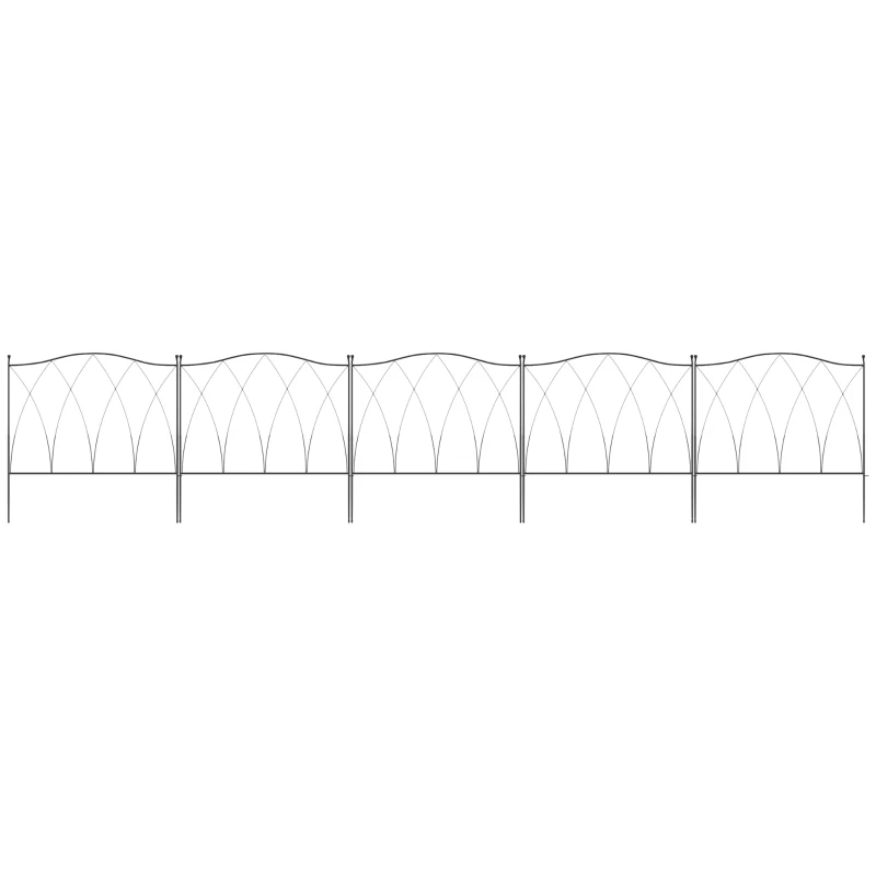 Outsunny 5PCs Outdoor Garden Fence Panels, Metal Wire Landscape Flower Bed Border Edging Animal Barrier, 24" x 10', Black